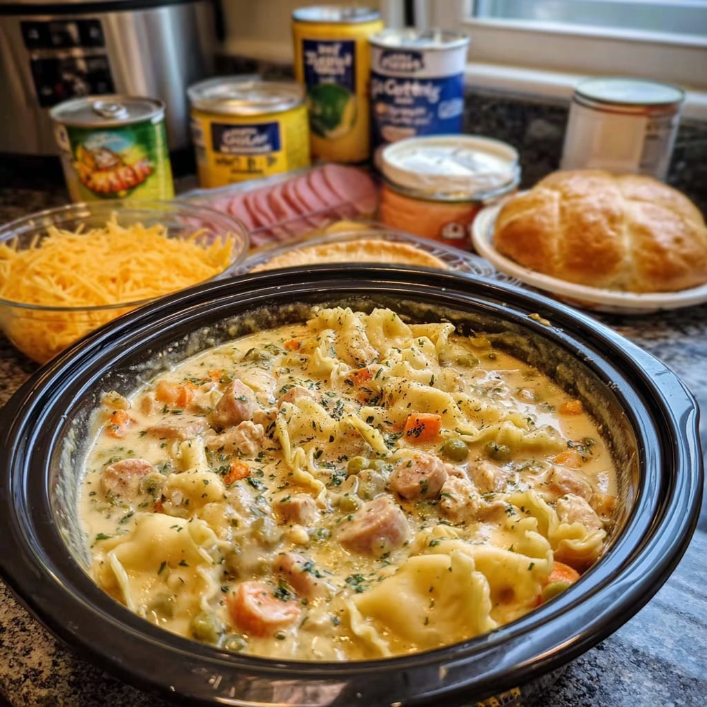Cozy Slow Cooker Chicken Pot Pie 9 biscuits served with fall dinner recipes