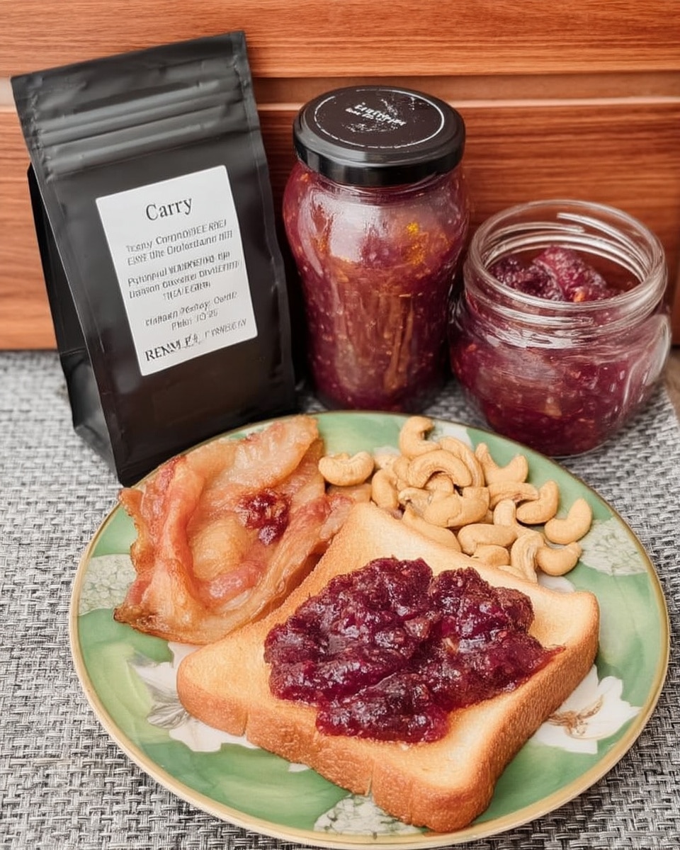 Christmas Jam 9 Slices of bread topped with christmas jam on plate