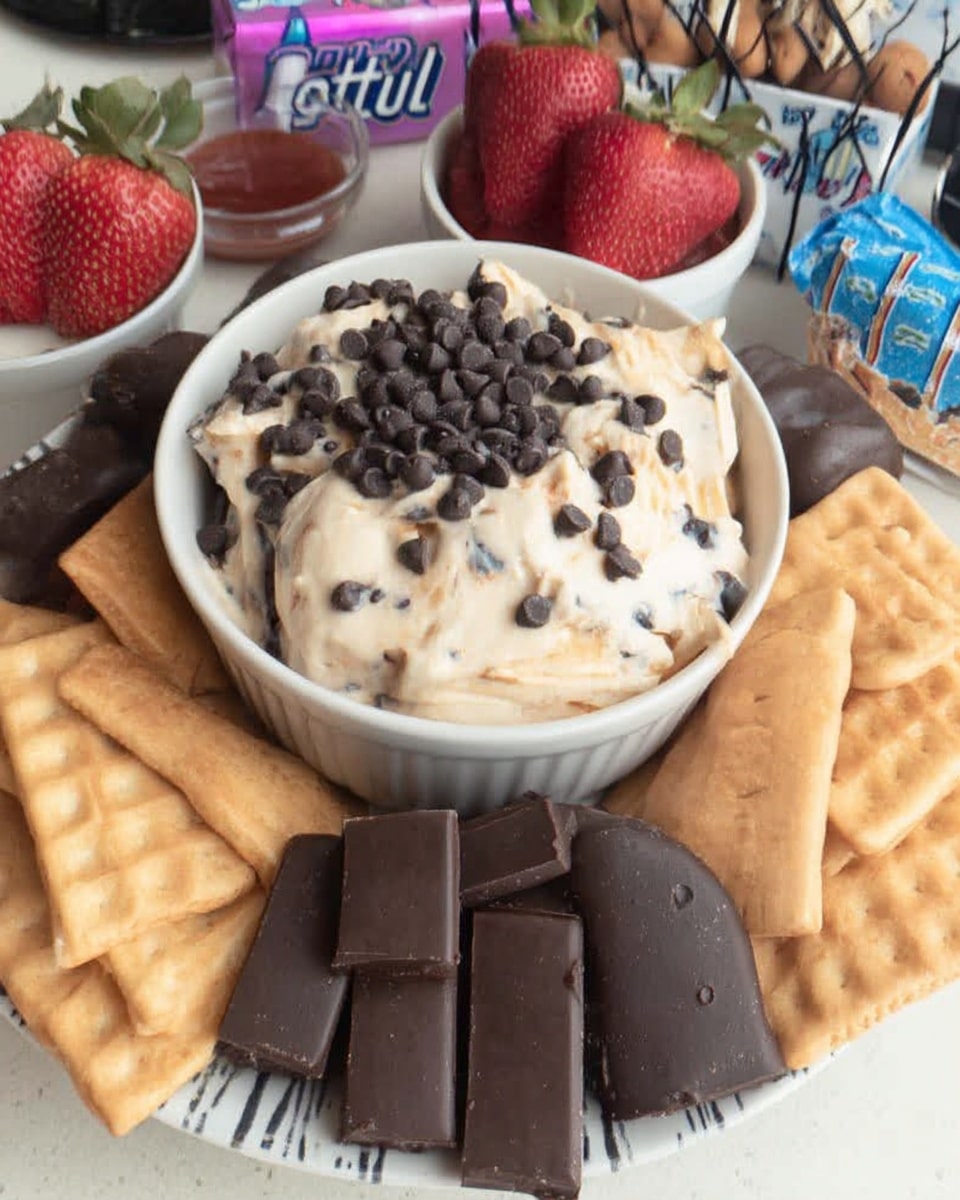 Cold cookie dough dip with toffee and chips for football party
