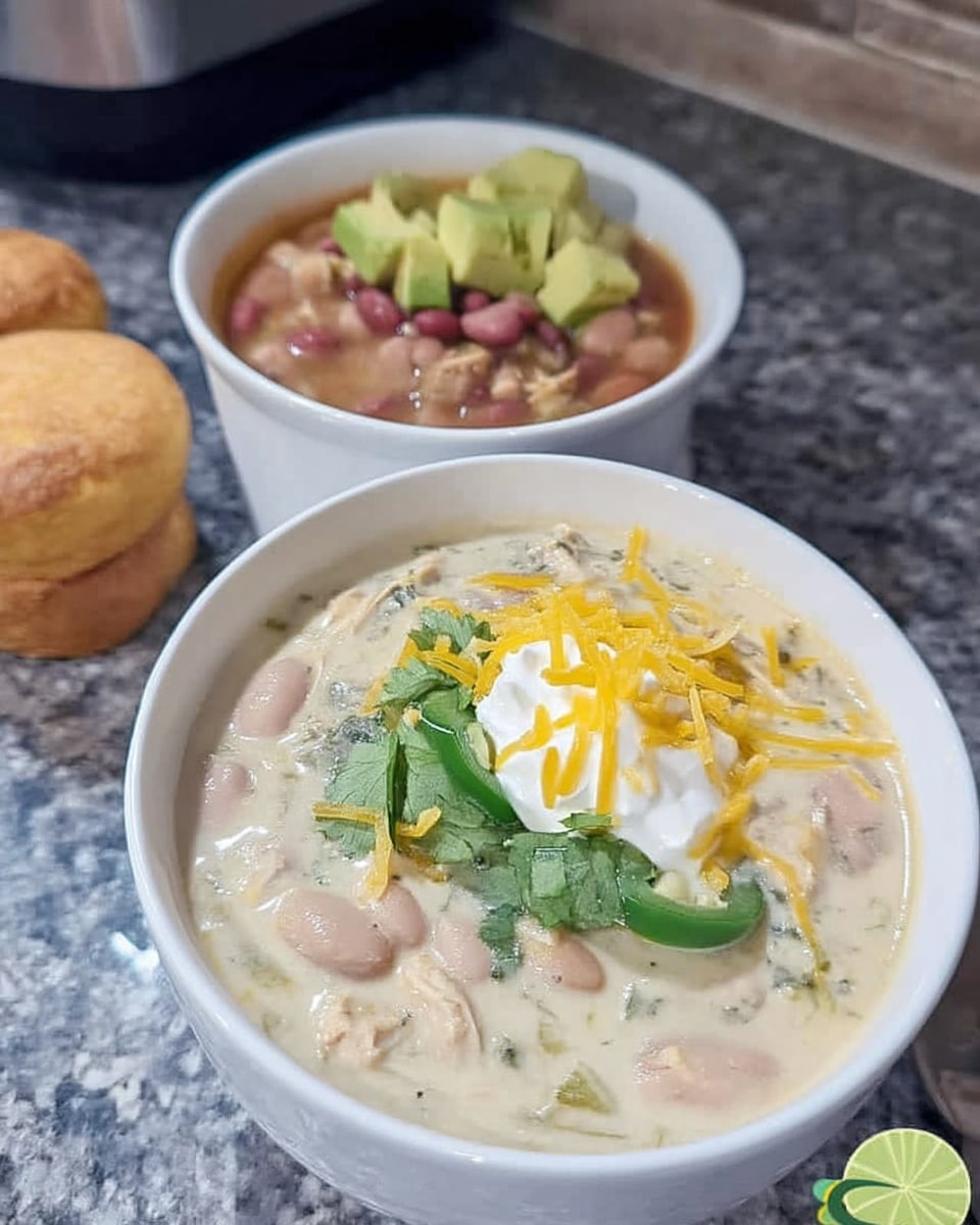 Easy Crock Pot White Chicken Chili Recipe! Creamy, delicious, and ready in under 6 hours. Perfect for a quick, healthy dinner. #whitechickenchili #crockpotrecipe #healthyrecipes #soup #easyrecipe #creamcheese #dinner #recipe #comfortfood #food #chili