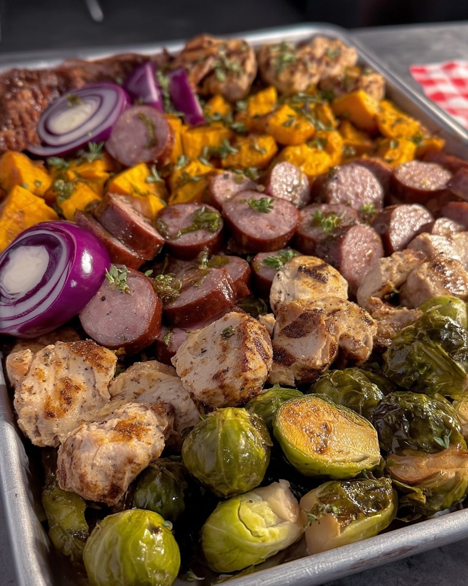Pan Sausage and Veggies 10 Easy fall dinner served with maple-Dijon drizzle