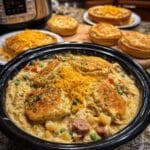 Cozy Slow Cooker Chicken Pot Pie 7 Easy crockpot chicken pot pie recipe! Creamy, comforting, and perfect for busy weeknights. This slow cooker dinner features chicken, mixed vegetables, and a flaky biscuit topping. Get the full recipe and enjoy a delicious pot pie casserole tonight! #crockpot #chickenpotpie #slowcooker #easyrecipe