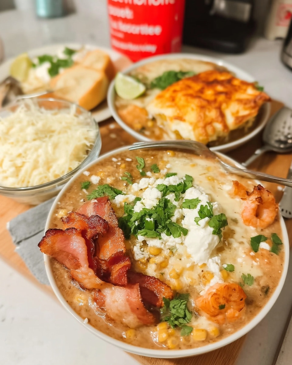 Slow cooker soup with chipotle, corn, bacon, and cheese