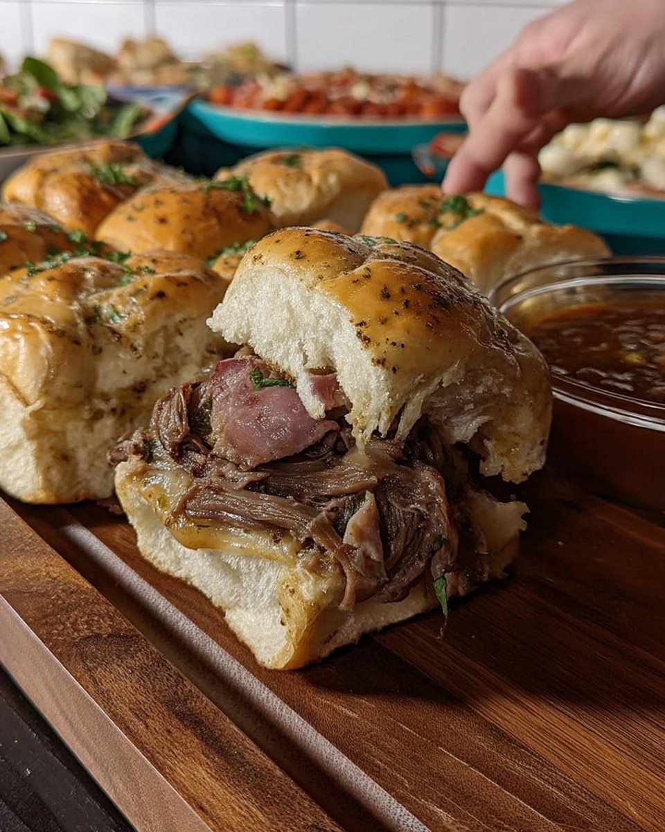 French Dip Sliders 10 Football Sunday Food dip slider with parsley garnish