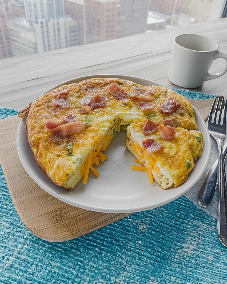 sliced frittata recipe on breakfast plate with herbs