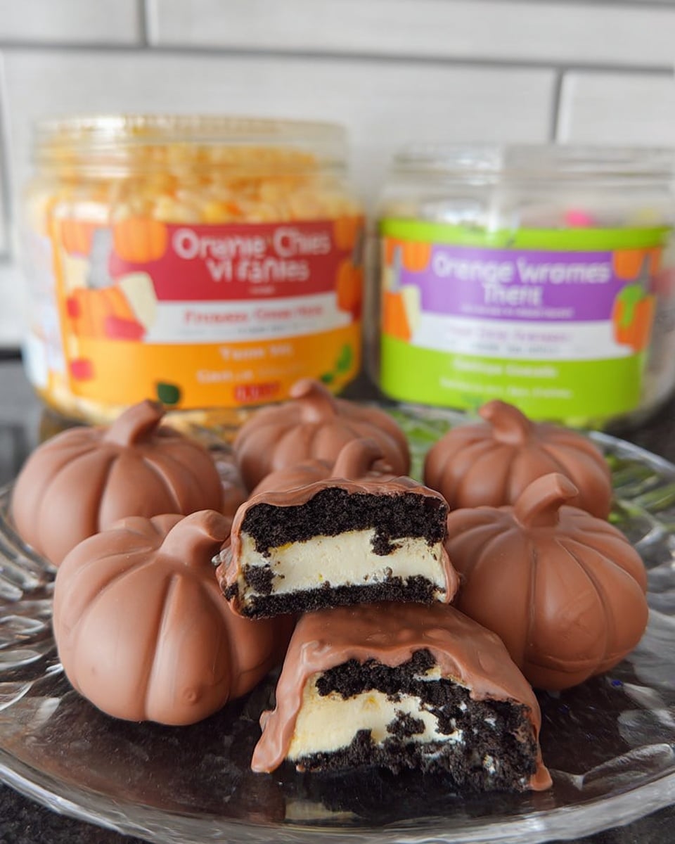 Dipped Oreo pumpkin balls drying on baking sheet – halloween dessert ideas