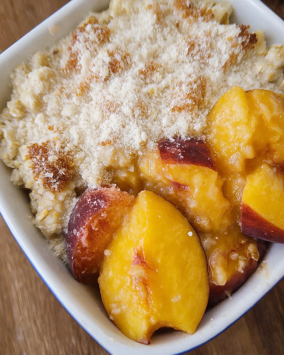Peach Desserts with Fresh Peaches 8 Peach desserts with fresh peaches topped with vanilla ice cream