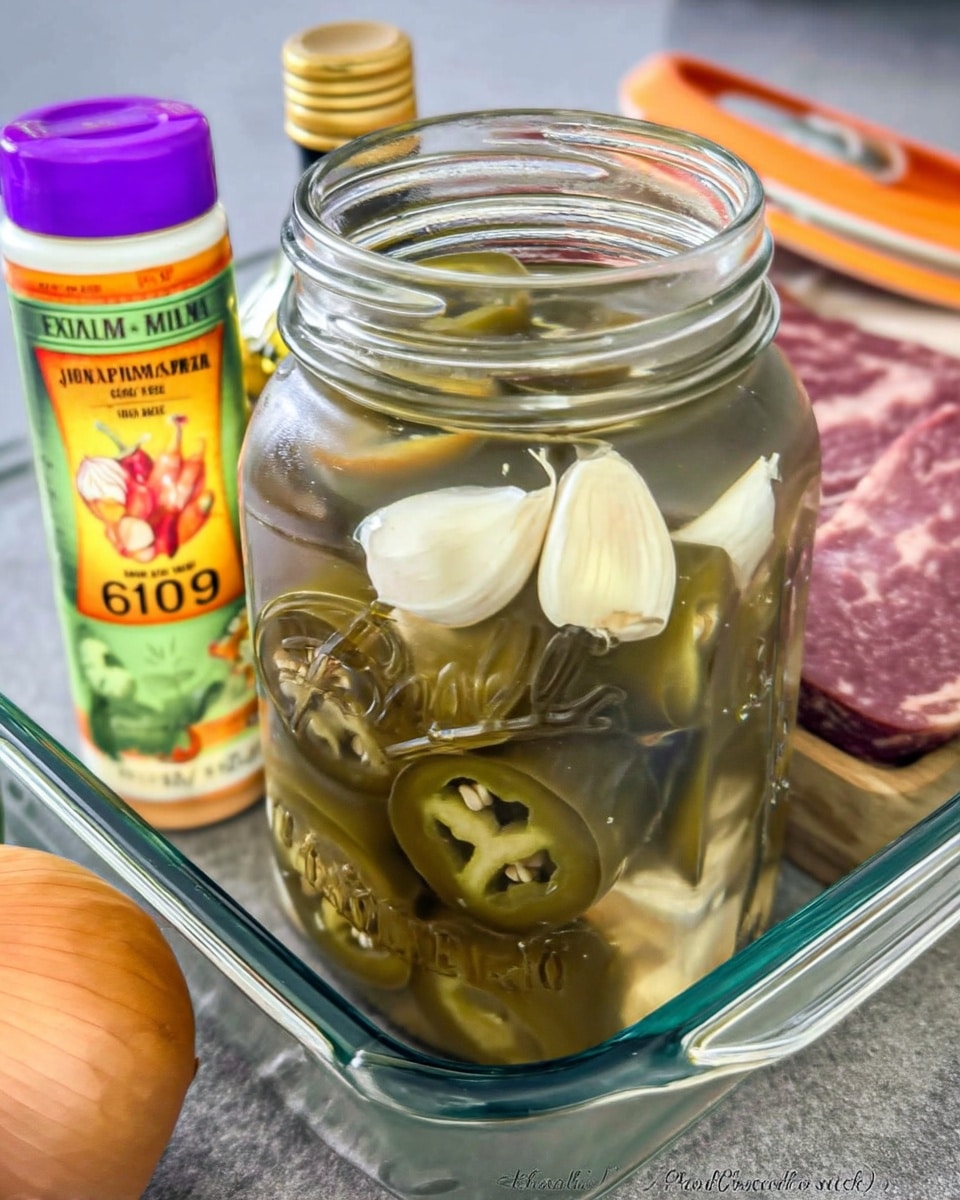 Close-up of pickled jalapeños on sandwich