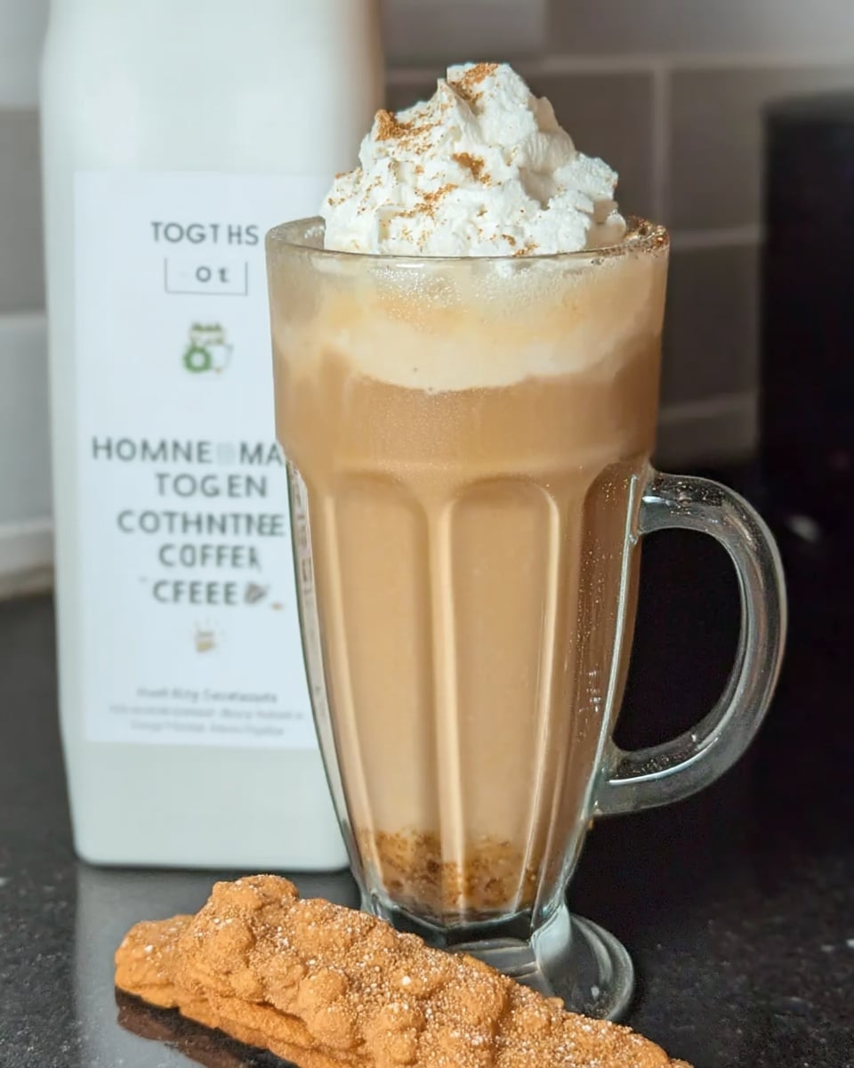 Homemade Pumpkin Spice Coffee Creamer 9 Pumpkin spice coffee creamer poured into iced coffee in fall setting