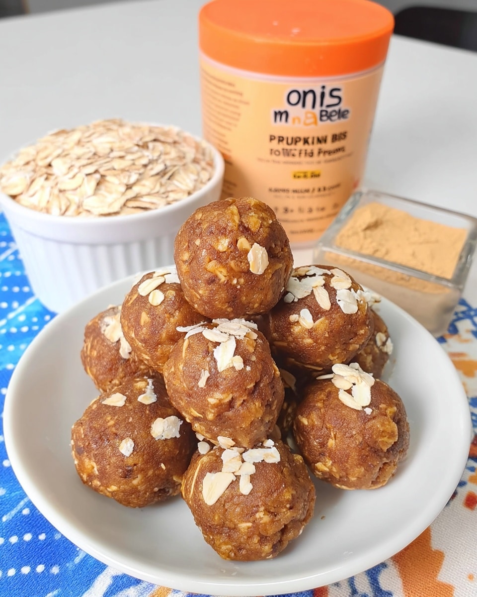 Pumpkin Pie Protein Balls 8 Close-up of pumpkin pie protein ball with oats and chia