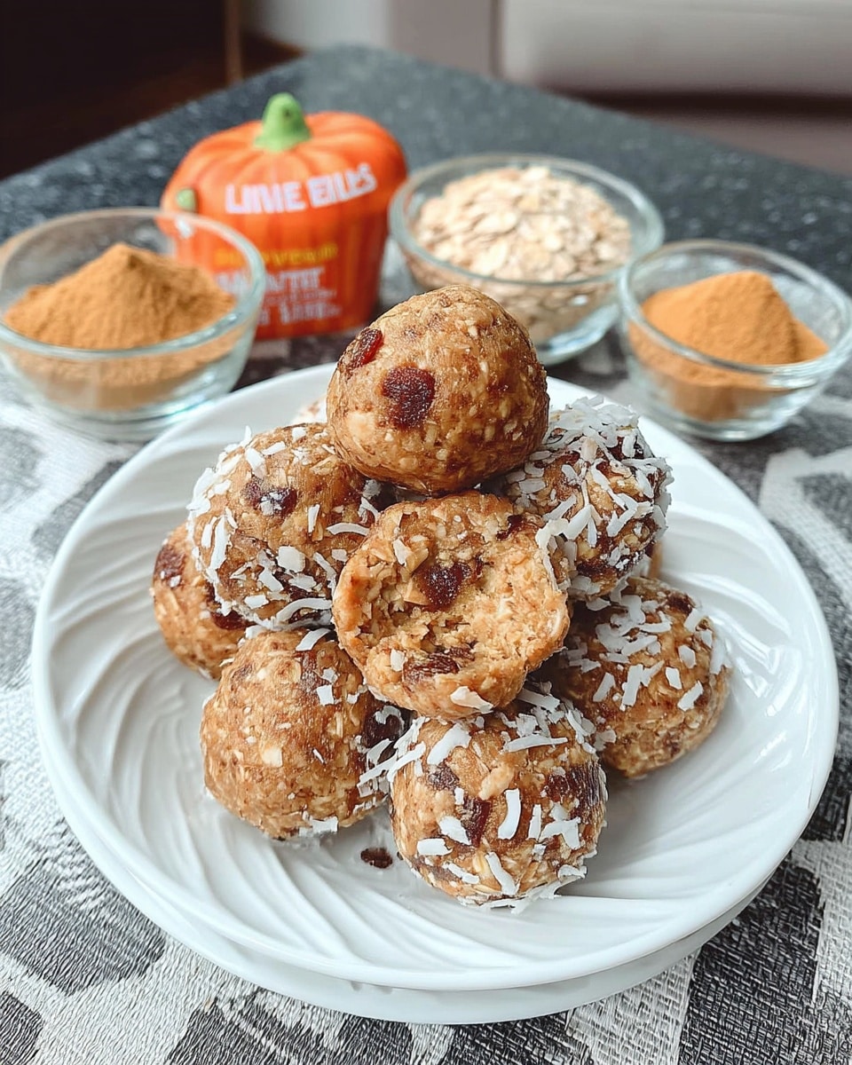 Pumpkin Pie Protein Balls 9 Pumpkin pie protein balls served with fall decor and maple syrup