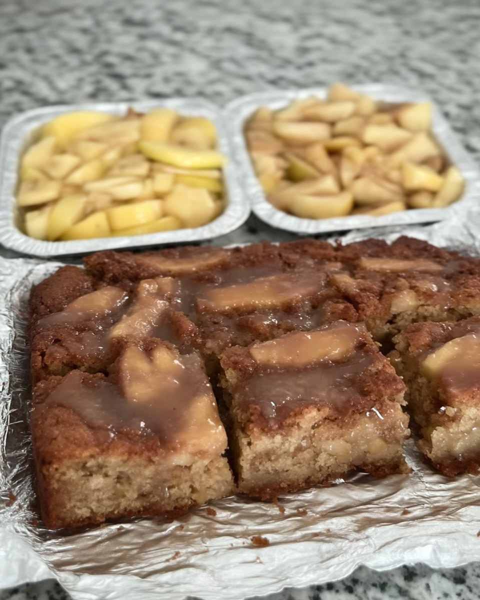 Maple Glazed Apple Blondies 8 sliced apple blondies on rustic tray