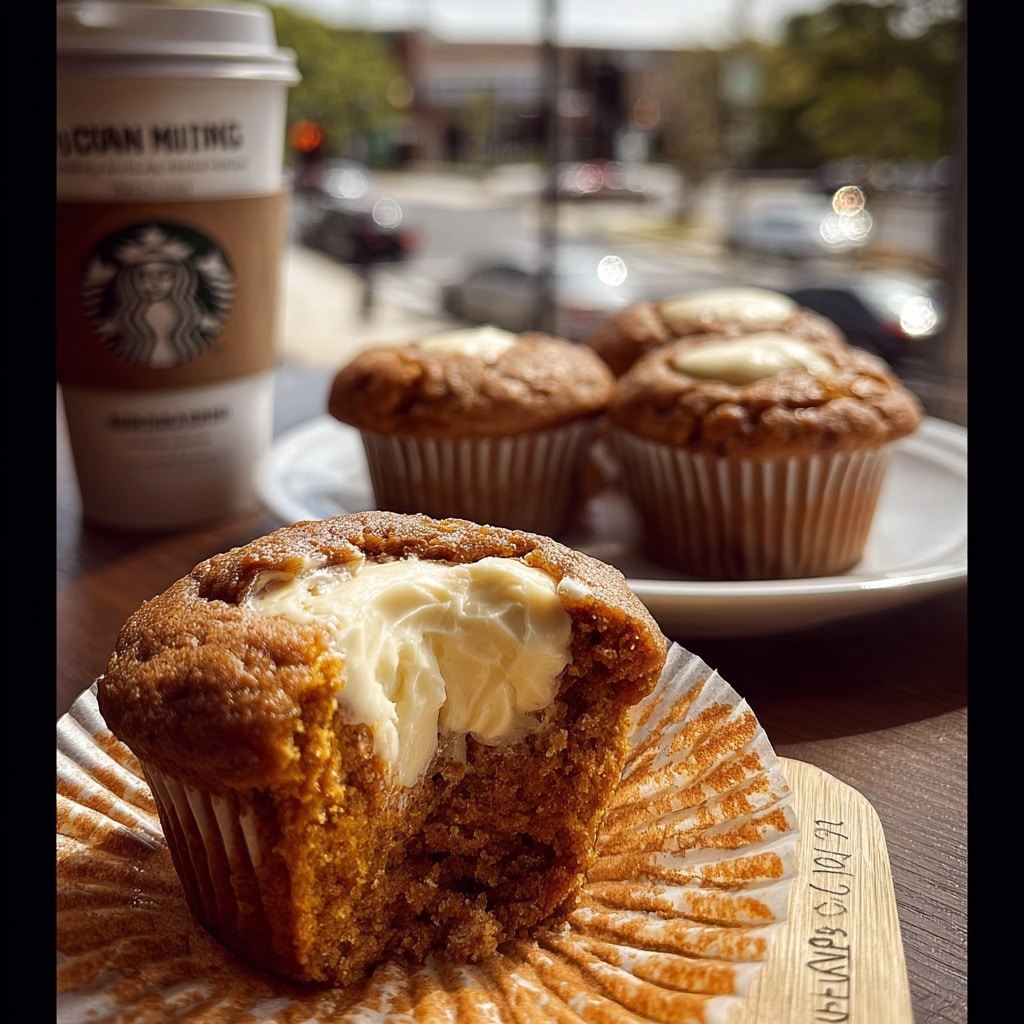 Starbucks Pumpkin Cream Cheese Muffins 9 Starbucks pumpkin cream cheese muffins with coffee and pumpkin decor