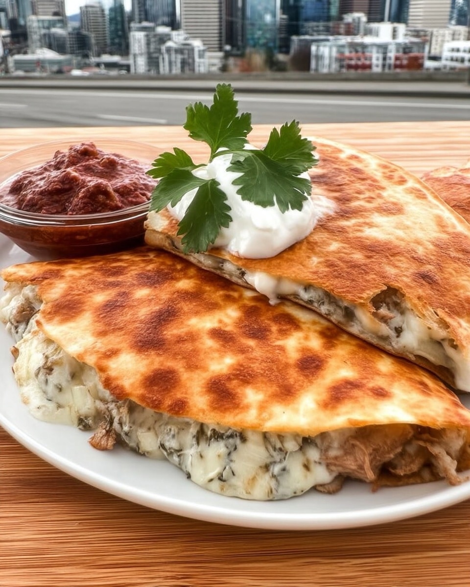 Sliced summer Mexican recipes quesadilla served with sauces