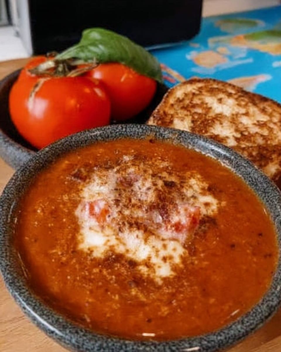 Homemade Tomato Soup 9 Homemade tomato soup with fresh tomatoes served with bread